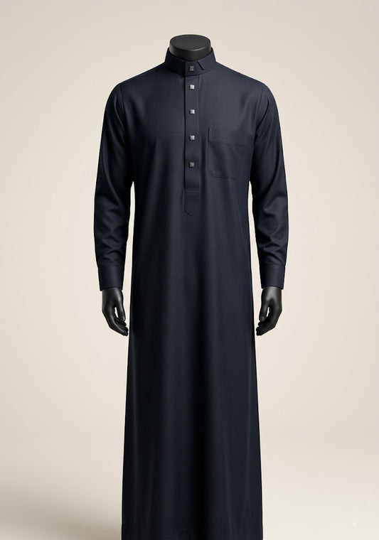 Saudi Style Black Thobe with Cuffed Sleeves for Mens