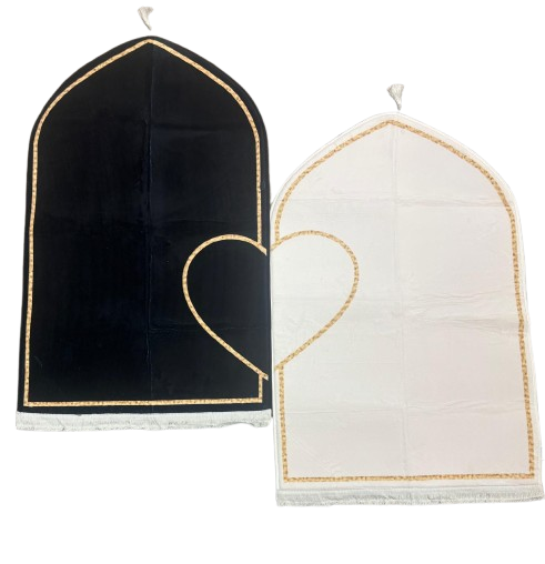 Luxury Couple Prayer Rug Set (2-Piece Janamaz) with Heart Design & Tassels – Royal Blue & Ivory White