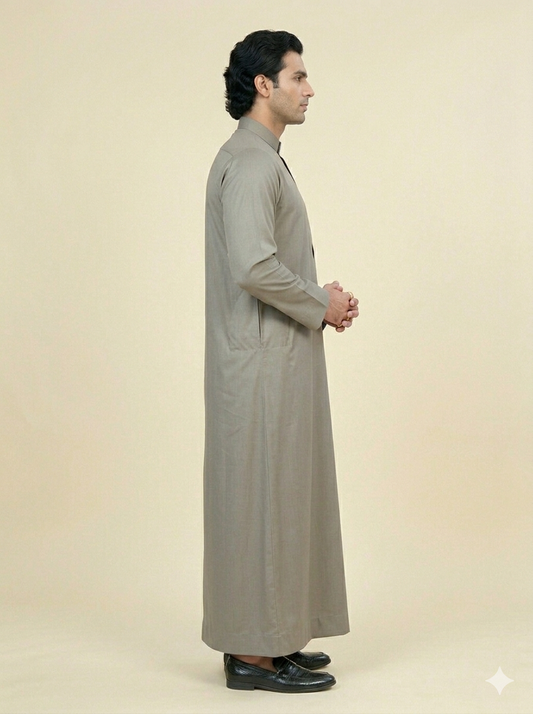 Stone Beige Embroidered Omani Thobe