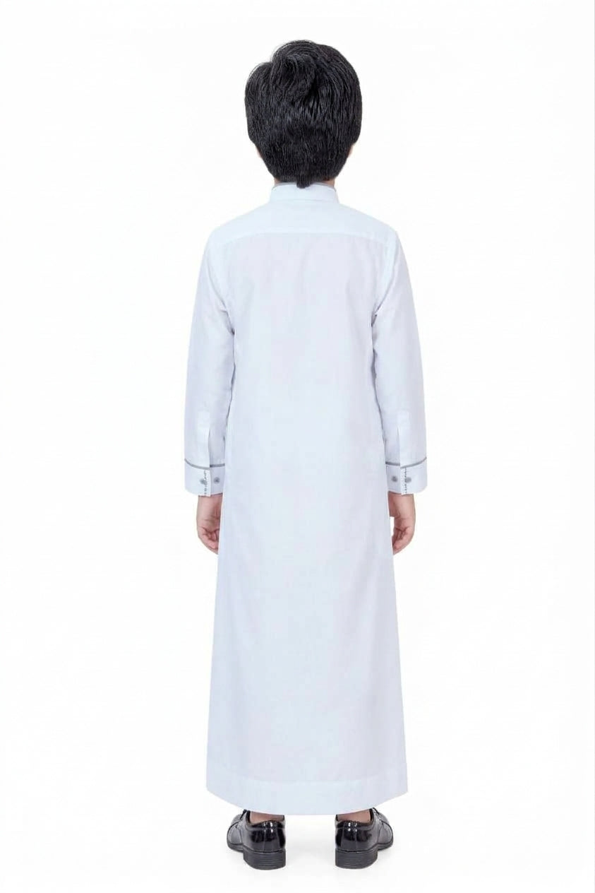 White Embroidered Premium Thobe for Kids