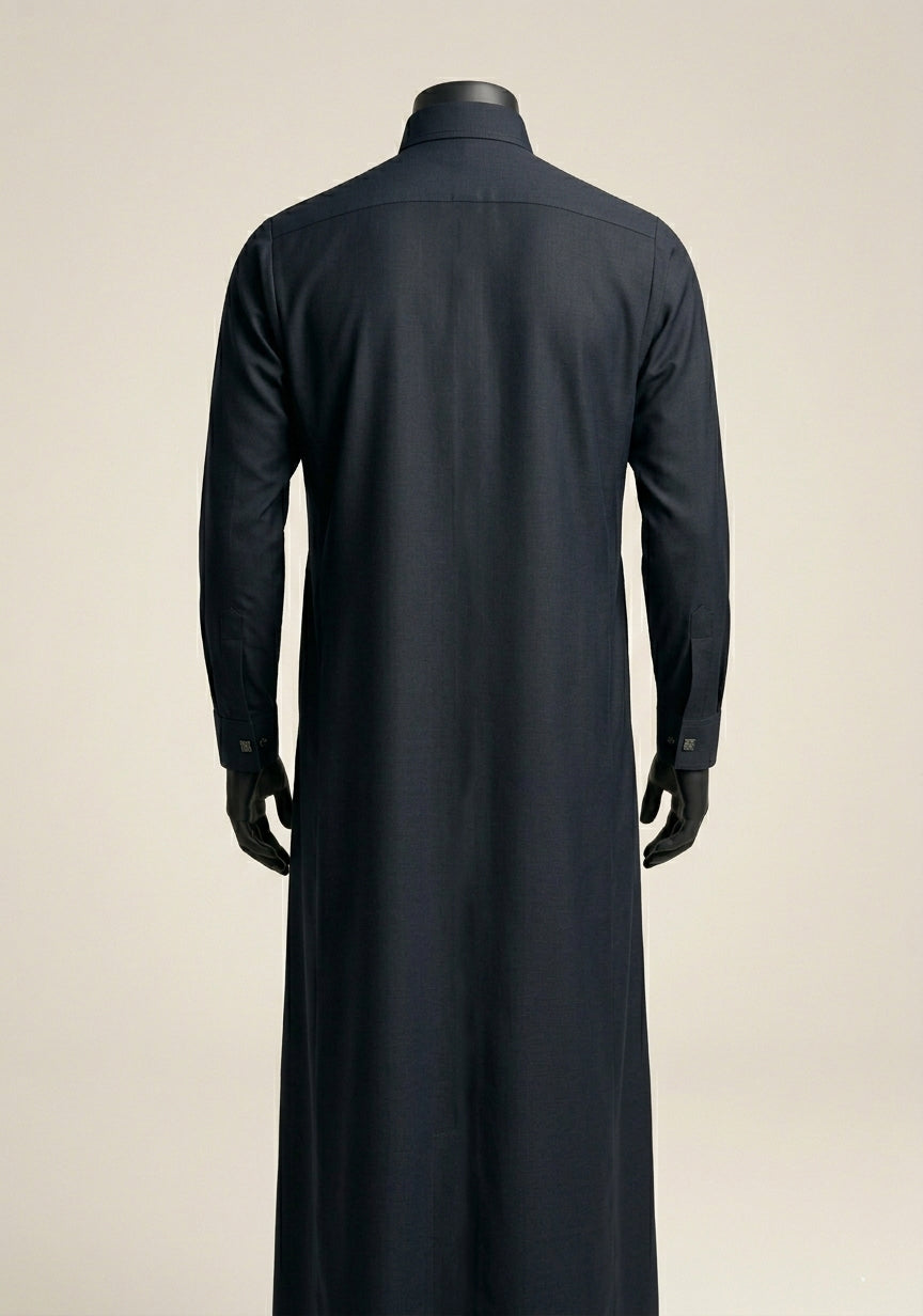Saudi Style Black Thobe with Cuffed Sleeves for Mens