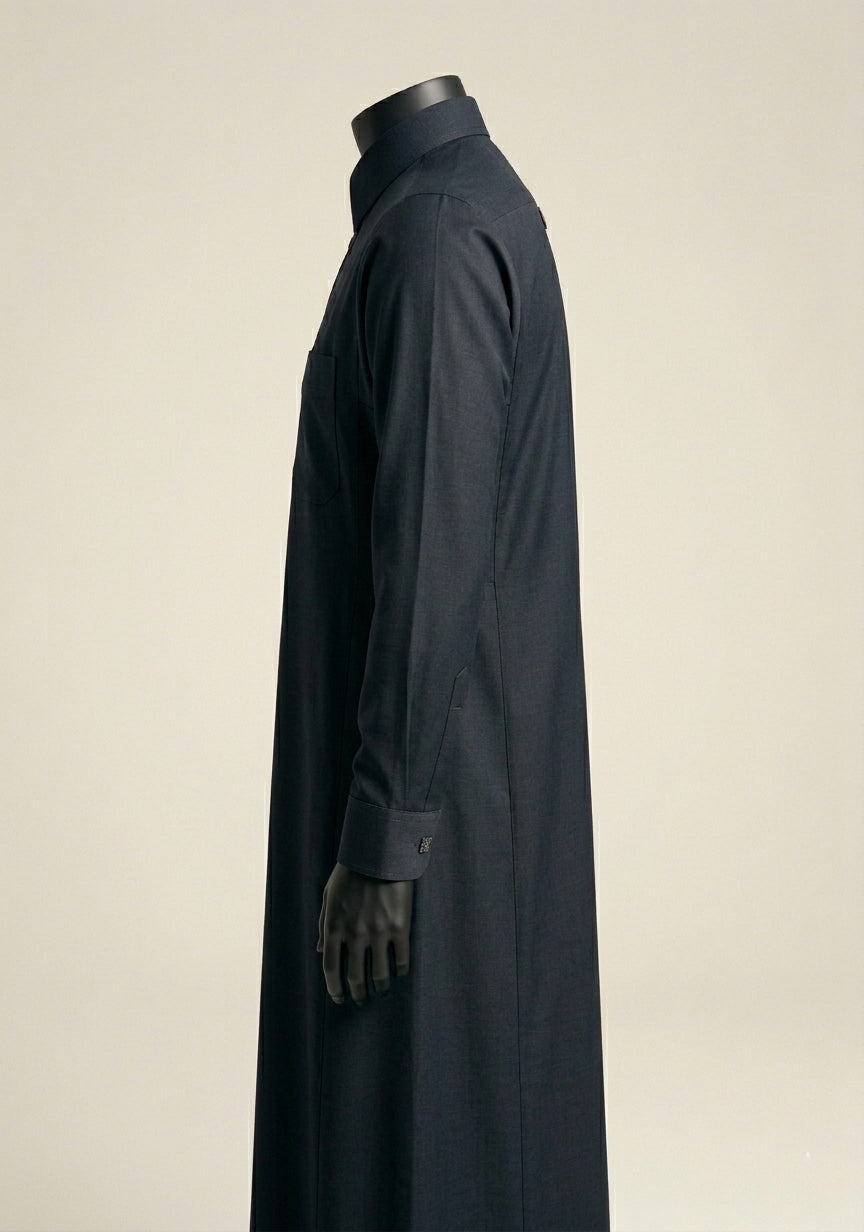 Saudi Style Black Thobe with Cuffed Sleeves for Mens
