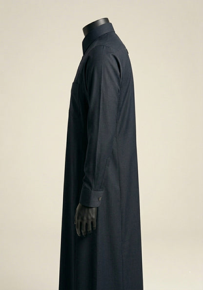 Saudi Style Black Thobe with Cuffed Sleeves for Men