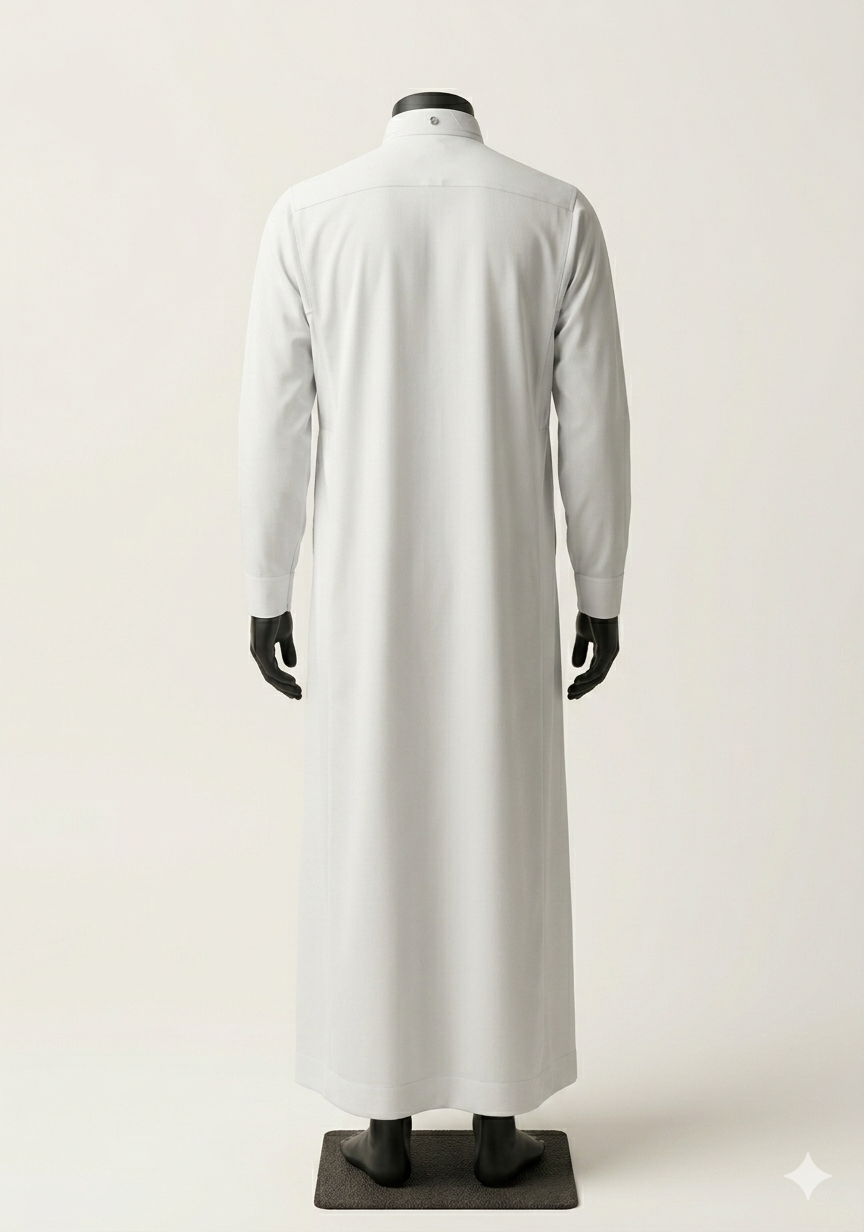 Saudi Style White Thobe with Cuffed Sleeves for Mens
