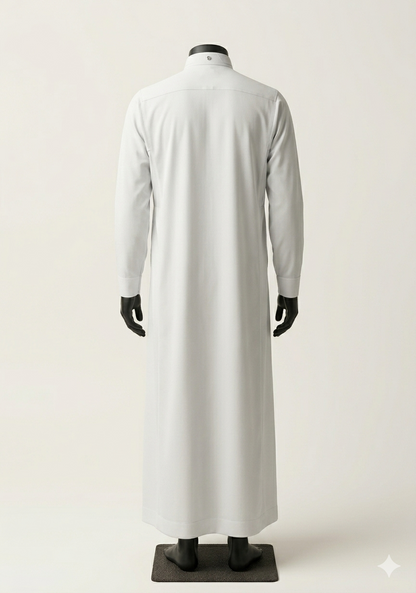 Saudi Style White Thobe with Cuffed Sleeves for Men
