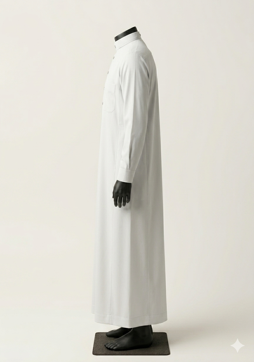 Saudi Style White Thobe with Cuffed Sleeves for Mens