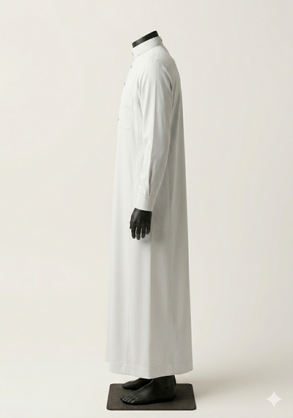 Saudi Style White Thobe with Cuffed Sleeves for Men