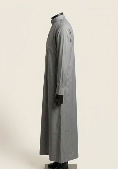 Saudi Style Grey Thobe with Cuffed Sleeves for Men