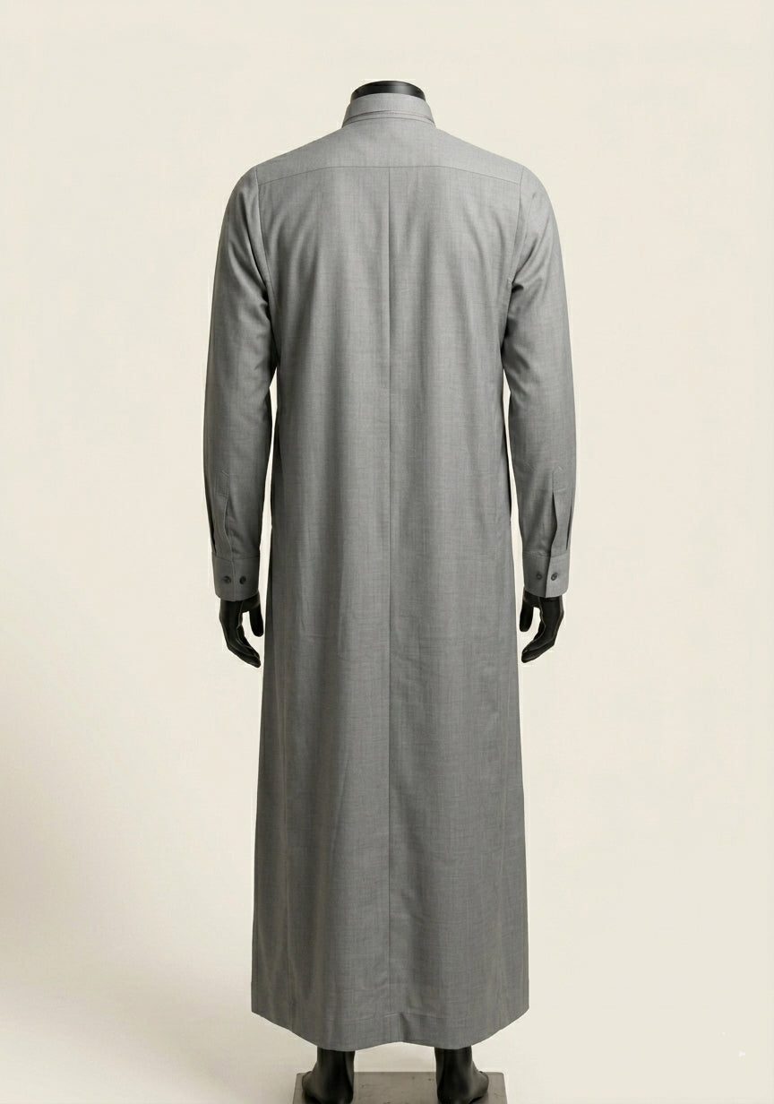 Saudi Style Light Grey Thobe with Cuffed Sleeves for Mens