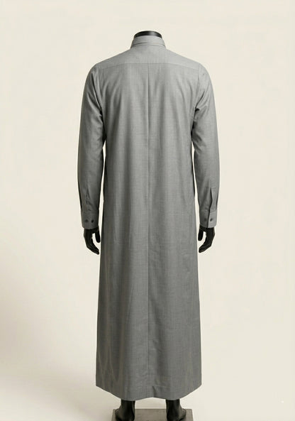 Saudi Style Grey Thobe with Cuffed Sleeves for Men