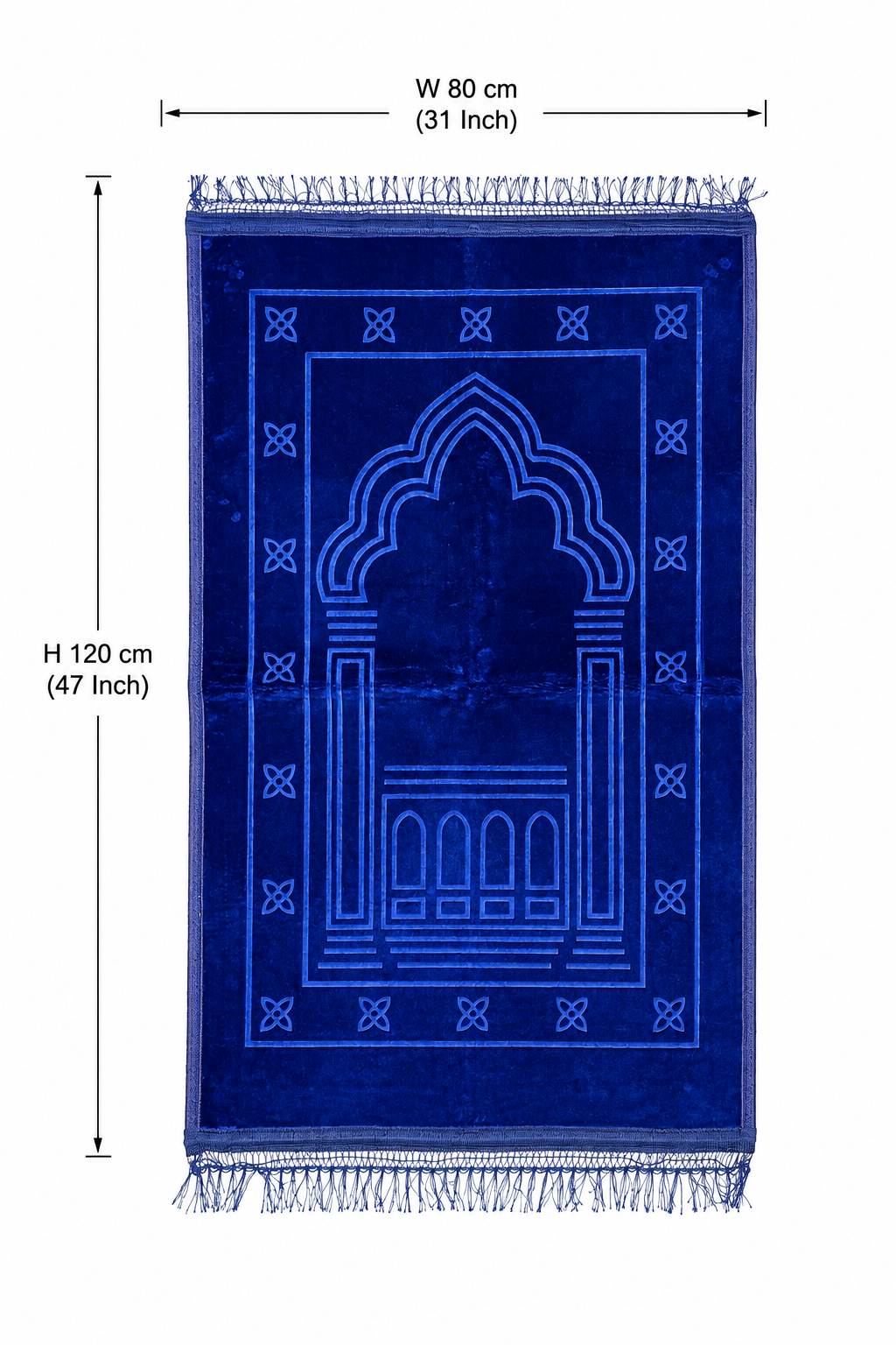 Embossed Islamic Prayer Rug 80 x 120 cm – Soft Geometric Arch Design | Navy Blue