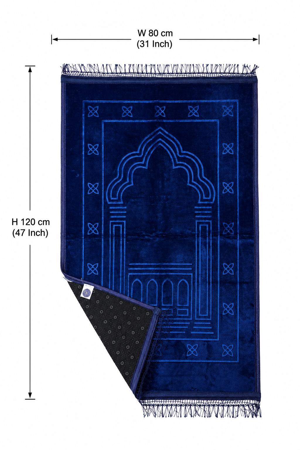 Embossed Islamic Prayer Rug 80 x 120 cm – Soft Geometric Arch Design | Navy Blue