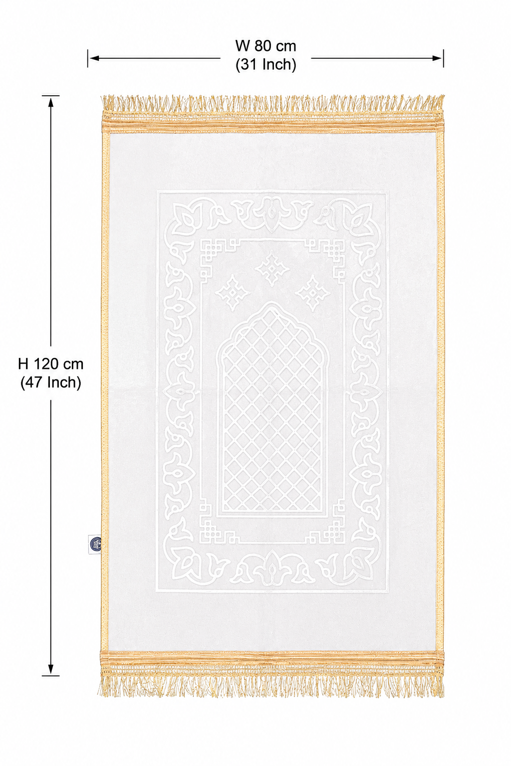 Embossed Islamic Prayer Rug 80 x 120 cm – Soft Geometric Arch Design | Ivory