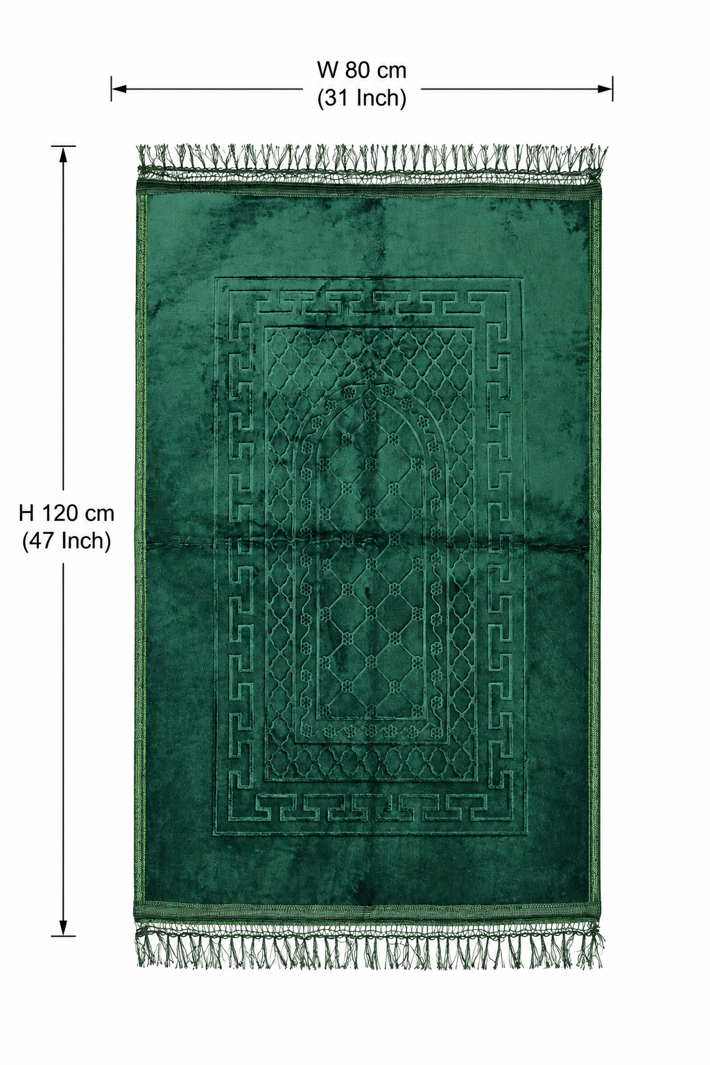 Embossed Islamic Prayer Rug 80 x 120 cm – Soft Geometric Arch Design | Emerald Green
