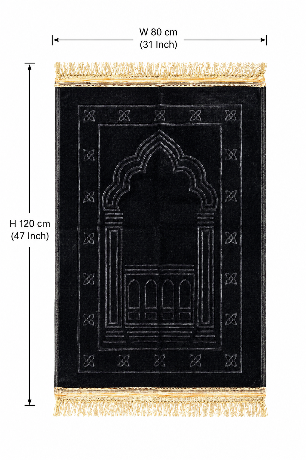 Embossed Islamic Prayer Rug 80 x 120 cm – Soft Geometric Arch Design | Black