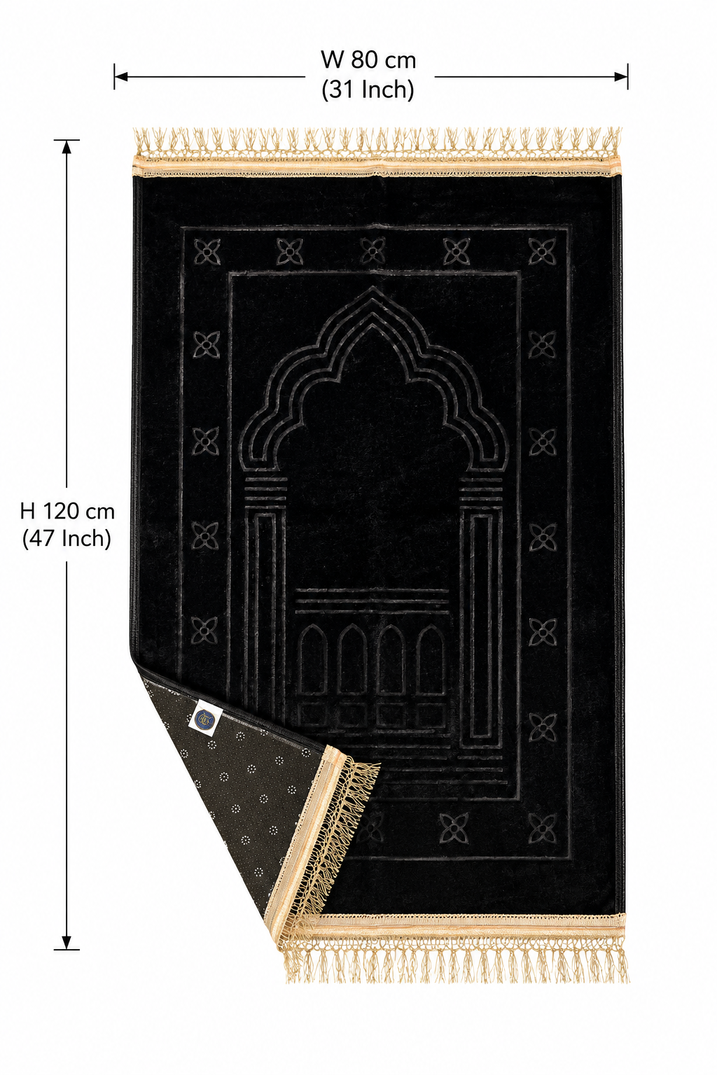 Embossed Islamic Prayer Rug 80 x 120 cm – Soft Geometric Arch Design | Black