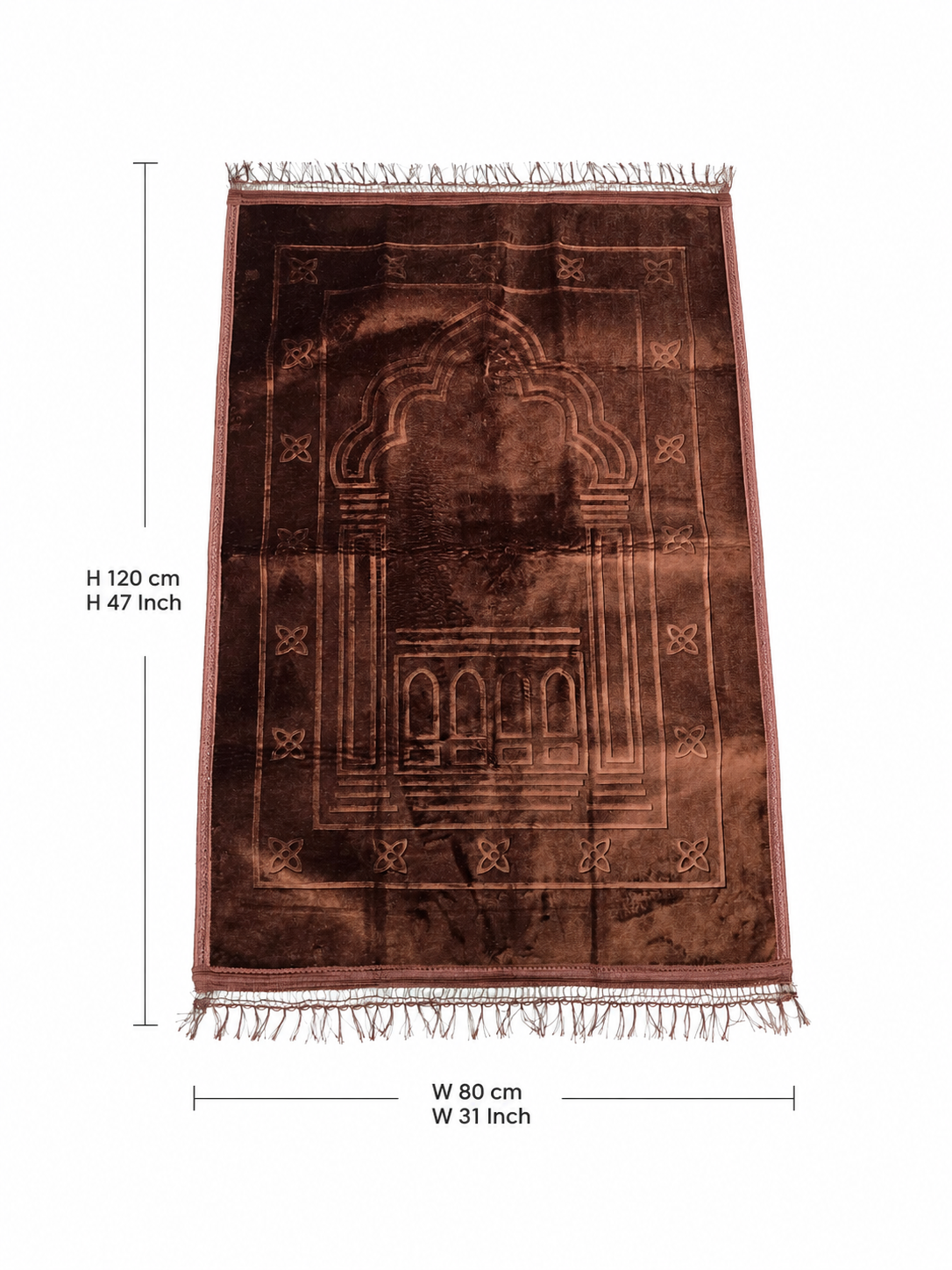 Embossed Islamic Prayer Rug 80 x 120 cm – Soft Geometric Arch Design | Brown