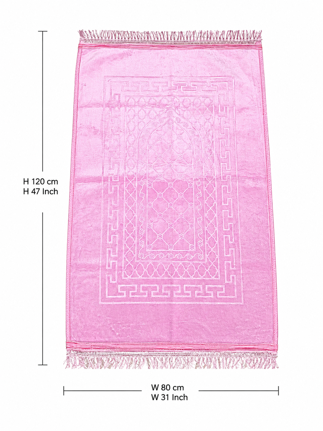 Embossed Islamic Prayer Rug 80 x 120 cm - Soft Geometric Arch Design | Pink