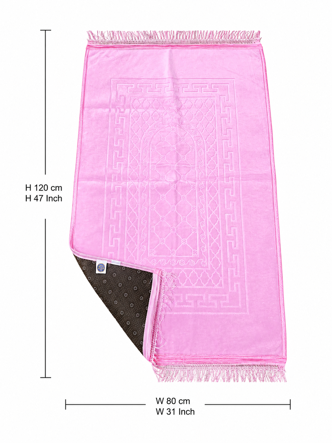 Embossed Islamic Prayer Rug 80 x 120 cm - Soft Geometric Arch Design | Pink