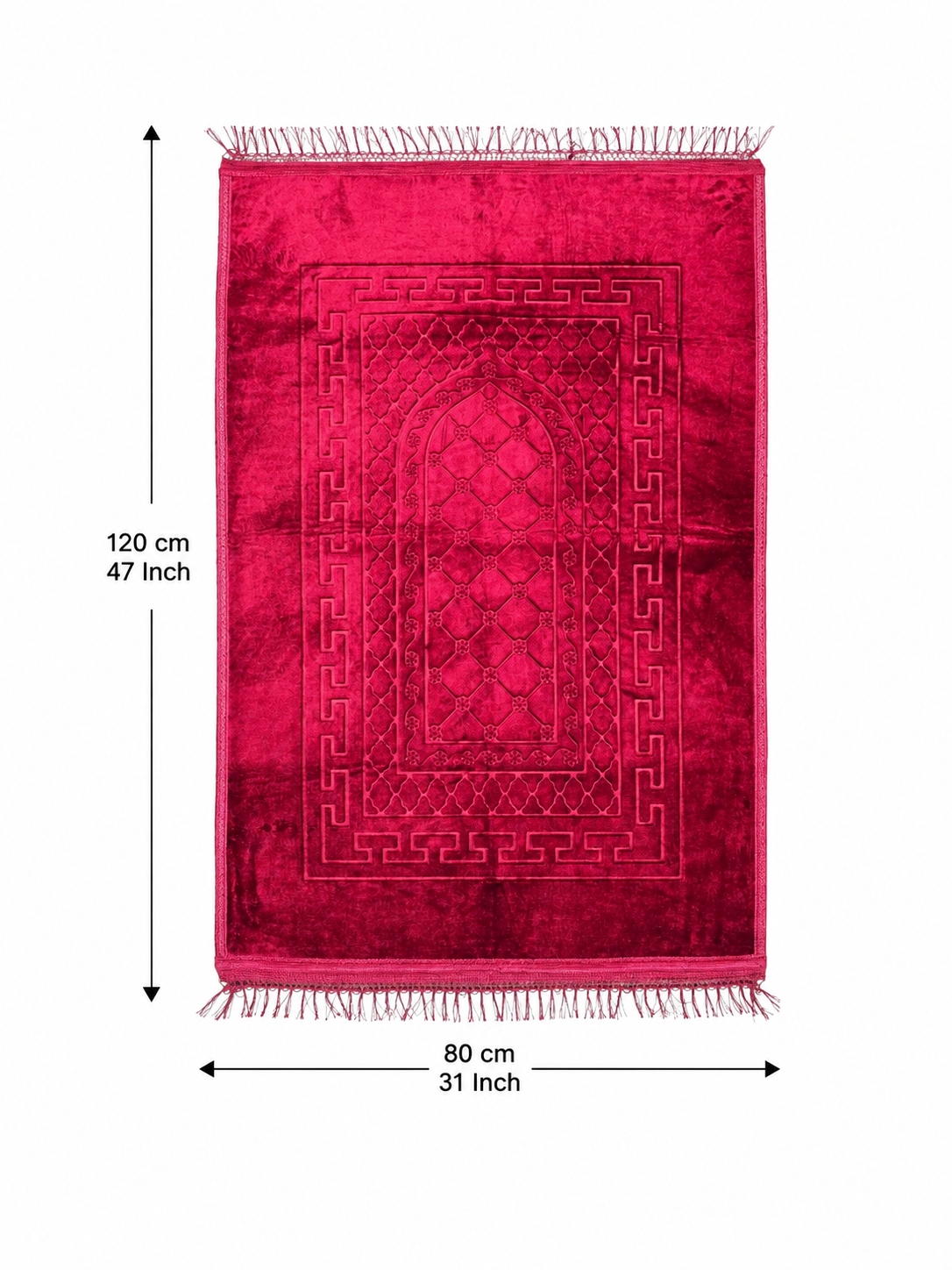 Embossed Islamic Prayer Rug 80 x 120 cm – Soft Geometric Arch Design | Red