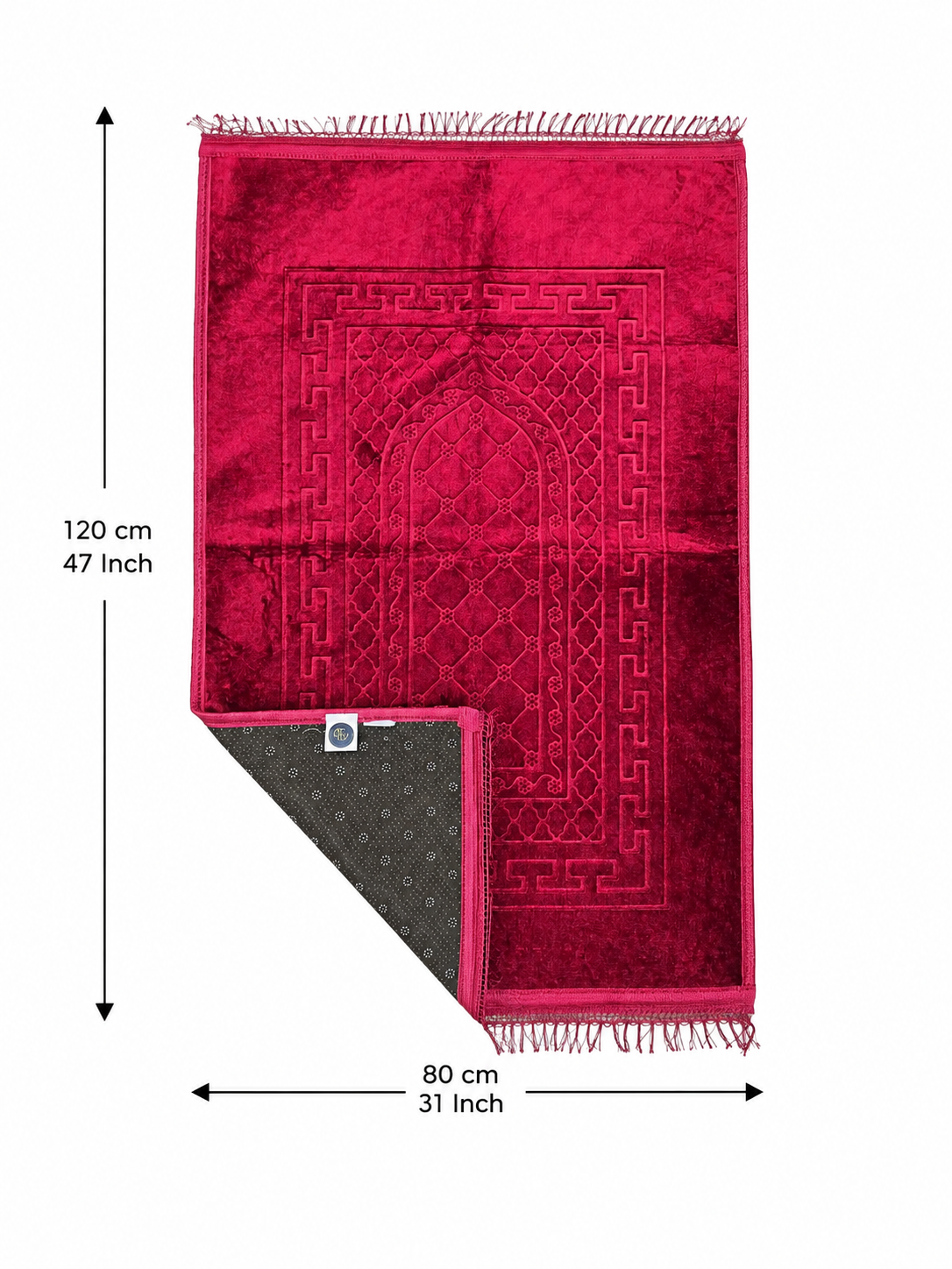 Embossed Islamic Prayer Rug 80 x 120 cm – Soft Geometric Arch Design | Red