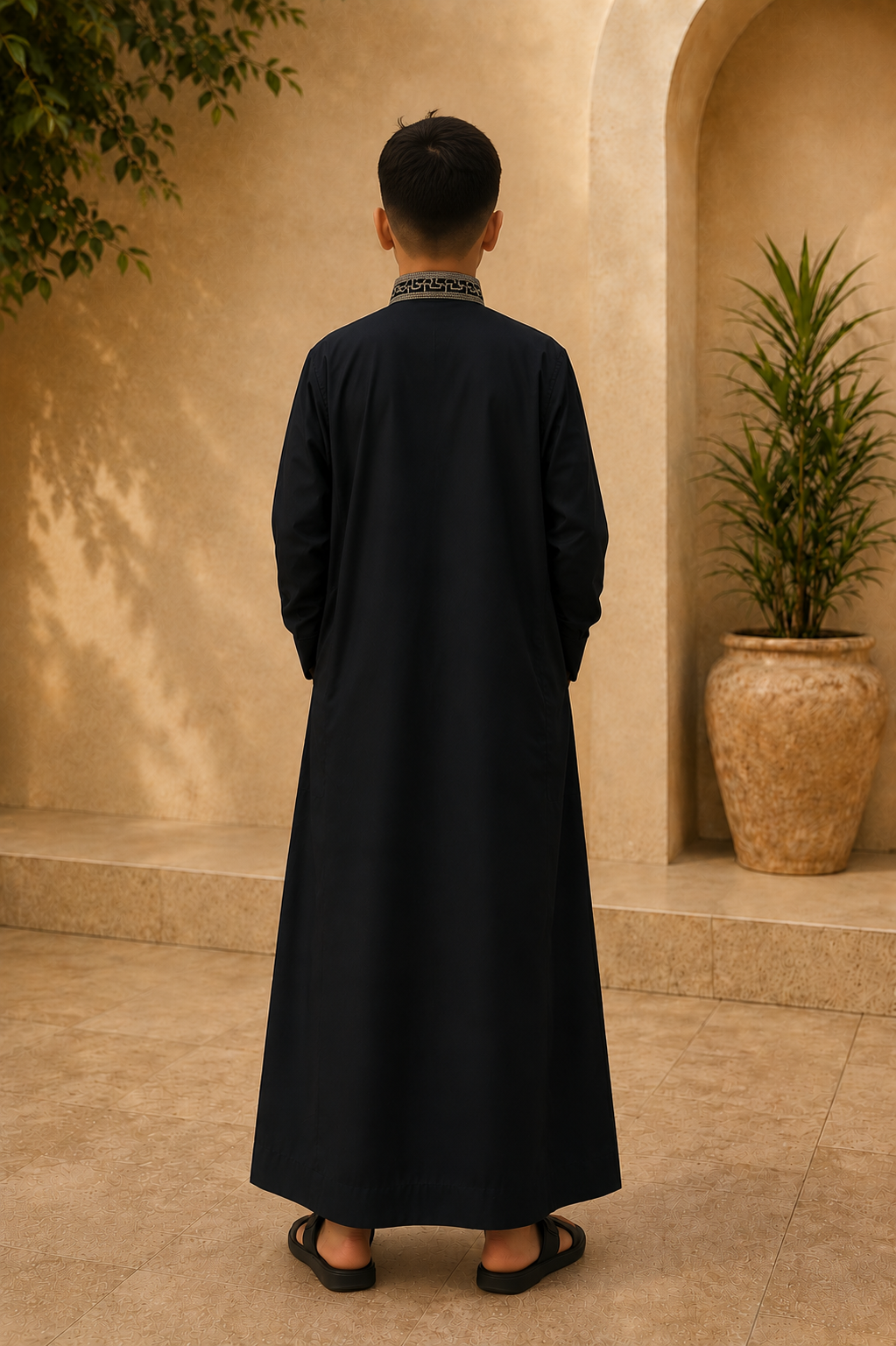 Black Embroidered Thobe for Kids