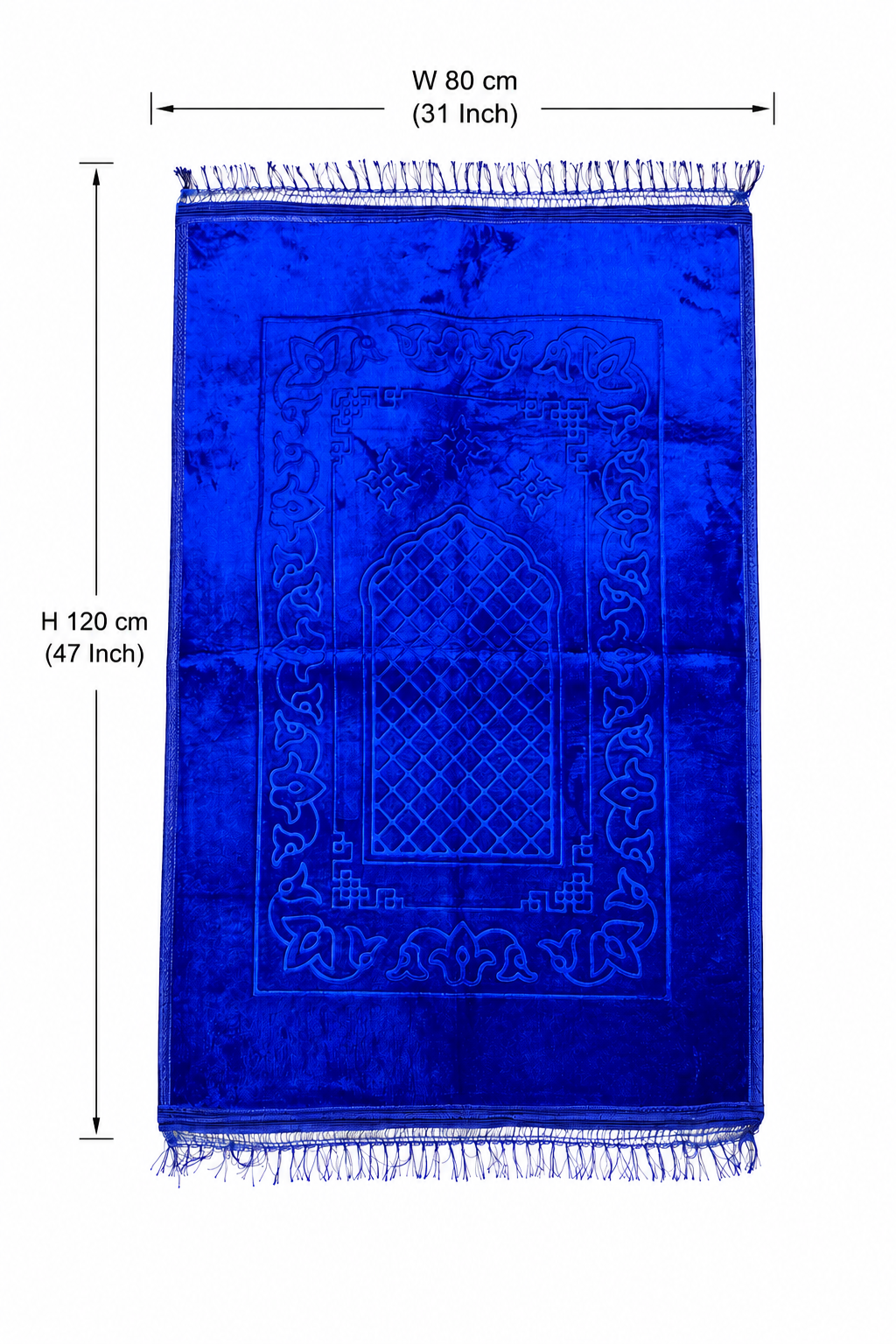 Embossed Islamic Prayer Rug 80 x 120 cm – Soft Geometric Arch Design | Royal Blue