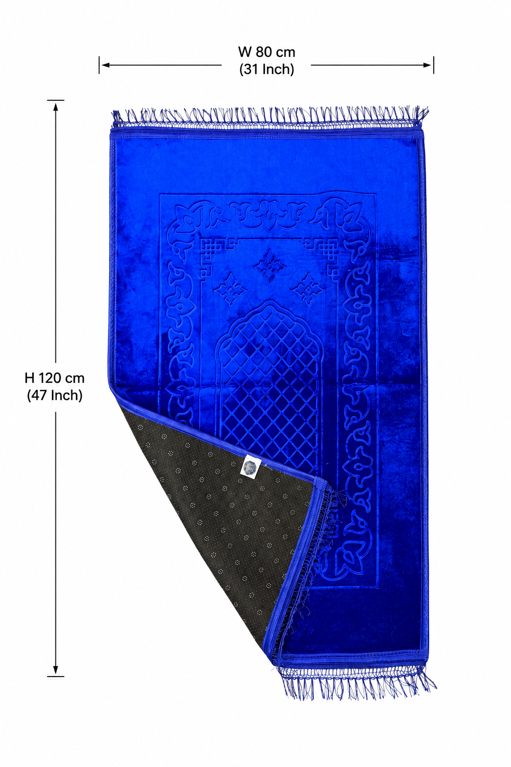 Embossed Islamic Prayer Rug 80 x 120 cm – Soft Geometric Arch Design | Royal Blue