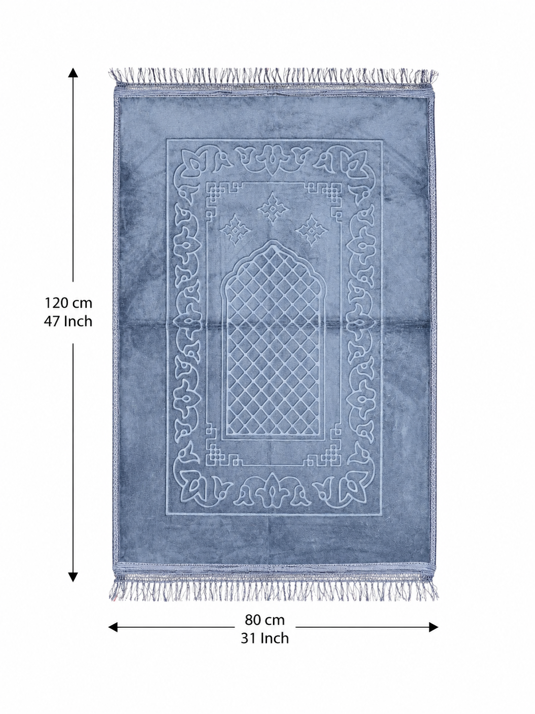 Embossed Islamic Prayer Rug 80 x 120 cm – Soft Geometric Arch Design | Grey