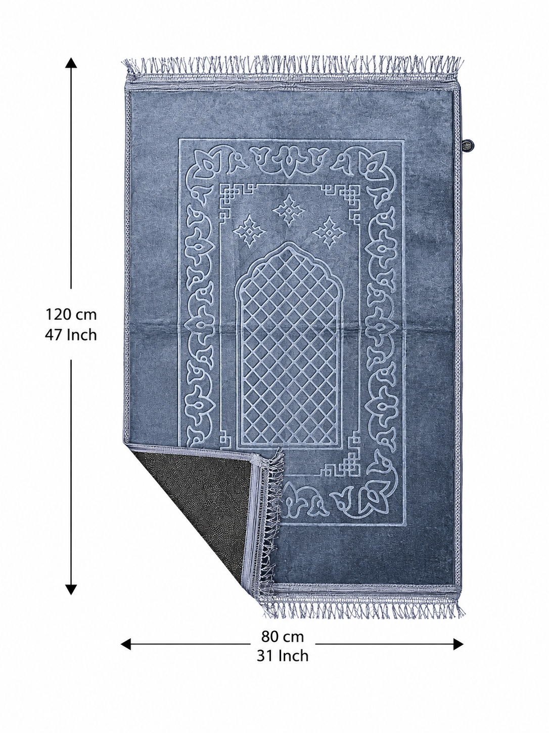 Embossed Islamic Prayer Rug 80 x 120 cm – Soft Geometric Arch Design | Grey