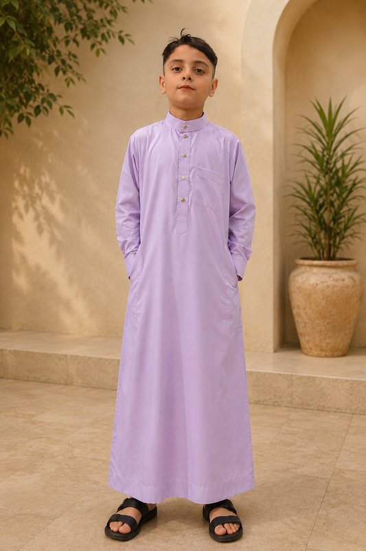 Saudi Style Rose Taupe Thobe with Cuffed Sleeves for Kids