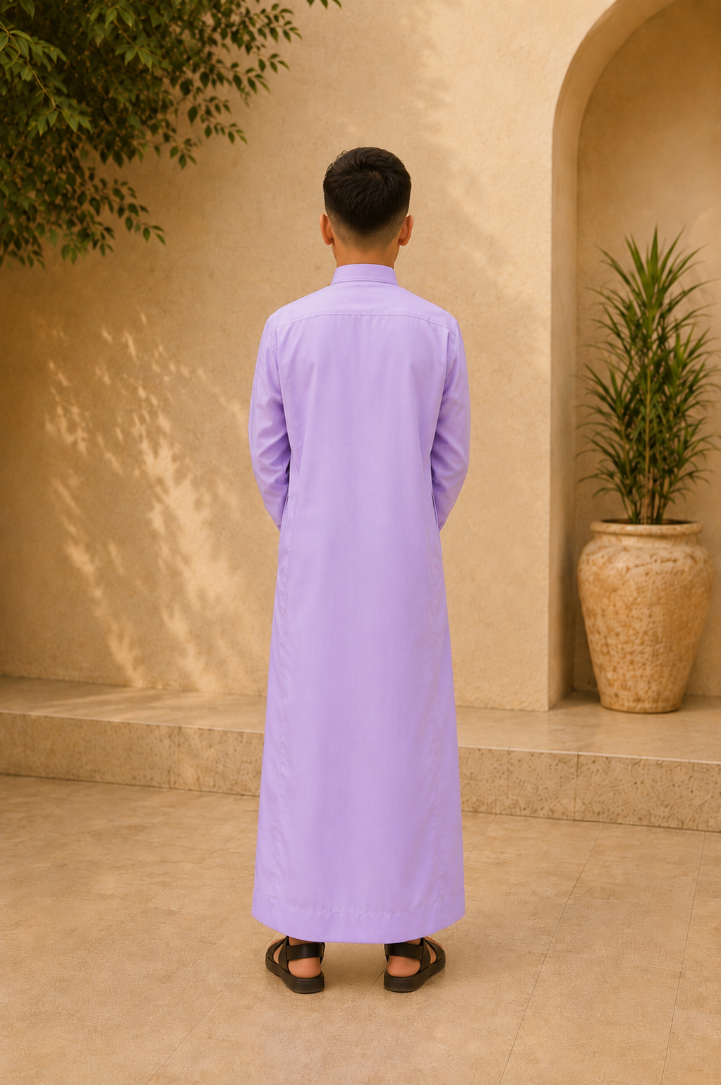 Saudi Style Rose Taupe Thobe with Cuffed Sleeves for Kids