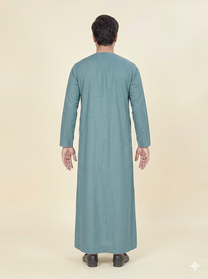 Emirates Style Teal Blue Embroidered Thobe for Men