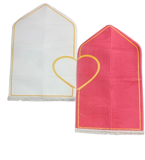 Luxury Couple Prayer Rug Set (2-Piece Janamaz) with Heart Design & Tassels – Royal Blue & Ivory White