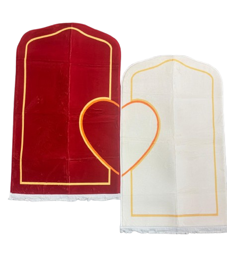 Luxury Couple Prayer Rug Set (2-Piece Janamaz) with Heart Design & Tassels – Royal Blue & Ivory White