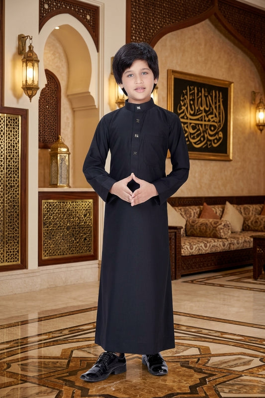 Saudi Style Black Premium Thobe for Kids