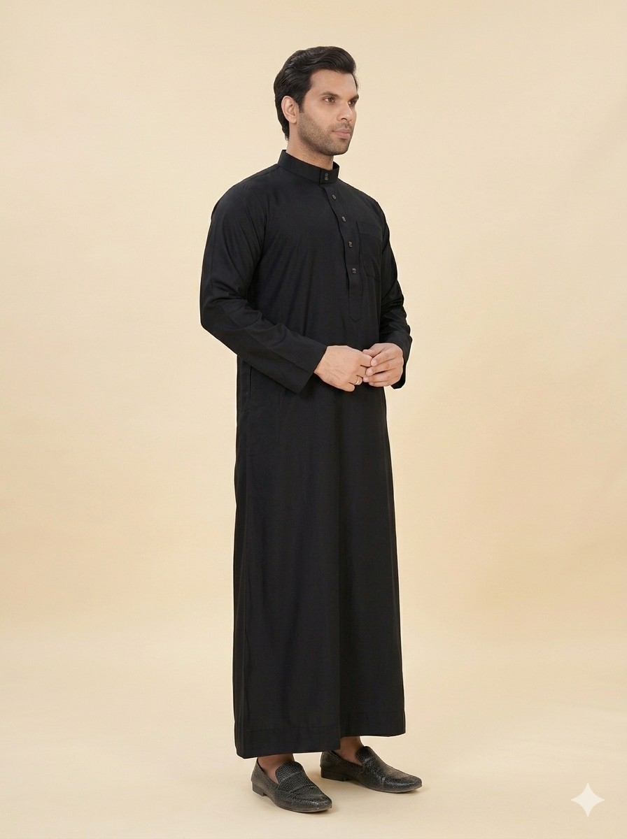 Saudi Style Black Premium Thobe for Men's