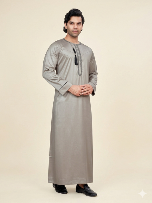 Stone Beige Embroidered Omani Thobe