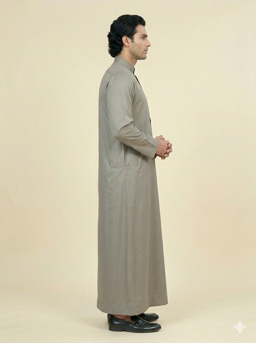 Stone Beige Embroidered Omani Thobe