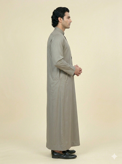 Stone Beige Embroidered Omani Thobe for Men