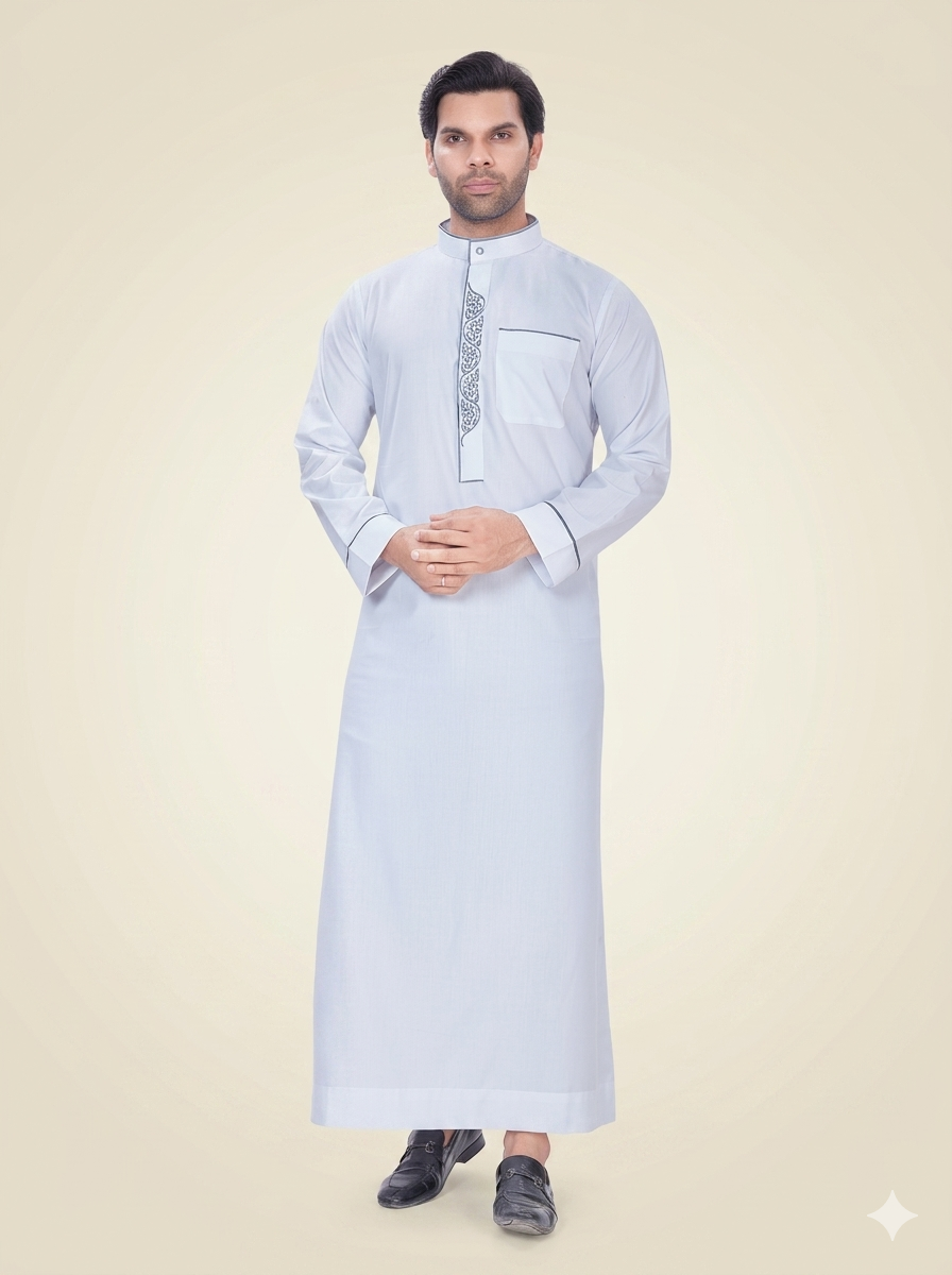 White Embroidered Premium Thobe for Men's