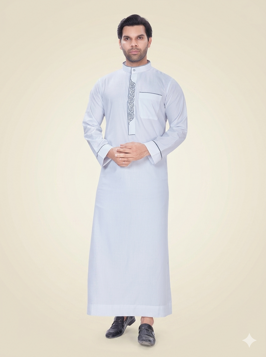 White Embroidered Premium Thobe for Men's