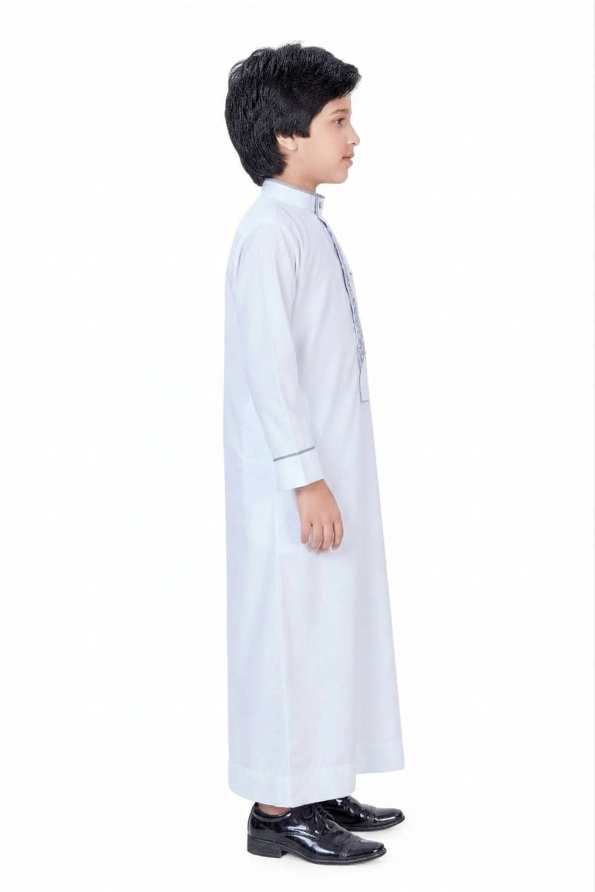 White Embroidered Premium Thobe for Kids