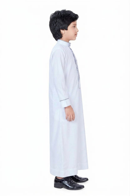 White Embroidered Premium Thobe for Kids